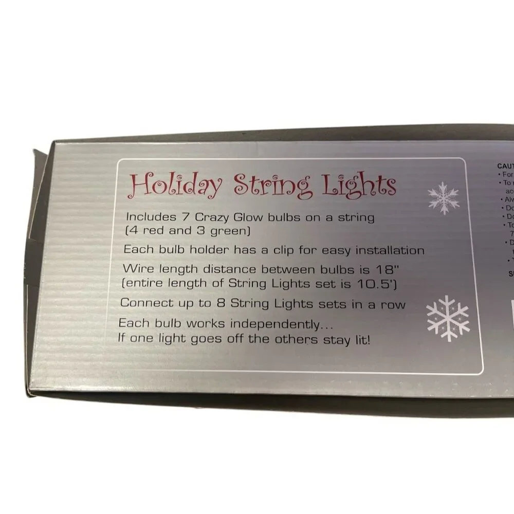 Holiday String Lights 7 Crazy Glow Bulbs Set Indoor/Outdoor Use